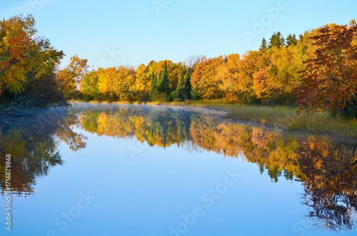 autumn trees reflected in water