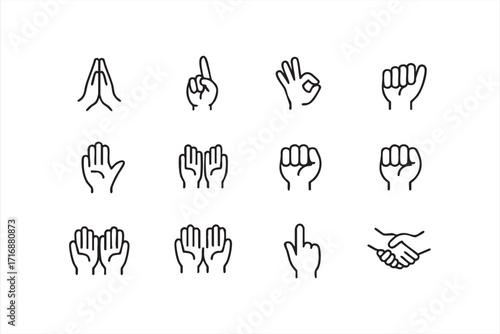 Diversity and accessibility hand icons pack with language and body expression