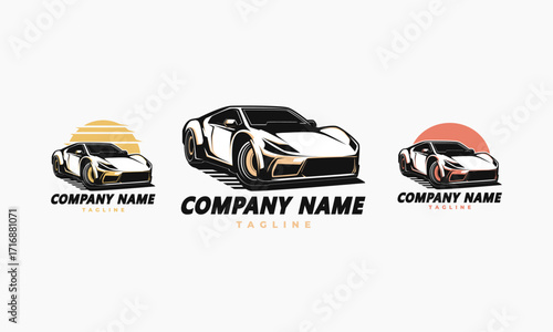 Three stylized car logo variations for a company