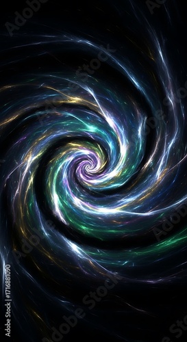 Swirling cosmic energy vortex, digital fractal art wallpaper design