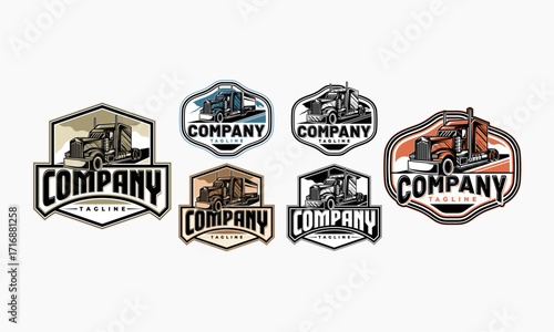 Six Company Logos Featuring a Semi-Truck in Various Color Schemes
