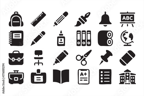 Stationery and study tool icons pack for students, teachers, and learning materials