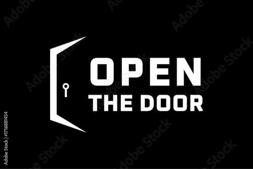 The vector graphic of the Open The Door logo, with 'Open' being wider, creates an effect of opening a door. Suitable for use in podcast businesses, the creative industry, and others.