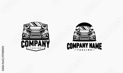 Two Black and White Car Logos with Company Names and Taglines