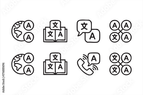 Language learning and vocabulary icons set for teachers, students, and classrooms