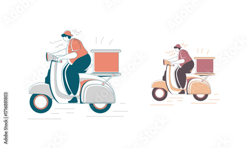 Two Delivery Drivers on Scooters Carrying Boxes