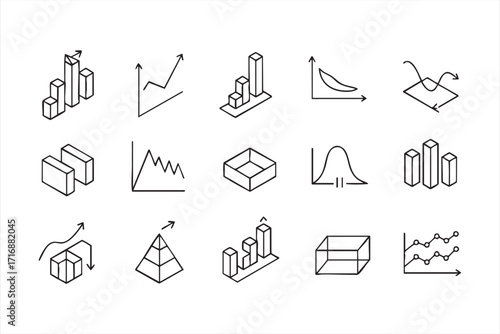 Vector icons of business charts and graphs for analytics, statistics, and finance reports
