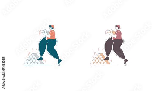 Two People Standing on a Pile of Gold Bars
