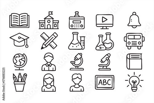 Vector illustration of science and school learning icons for academic knowledge themes