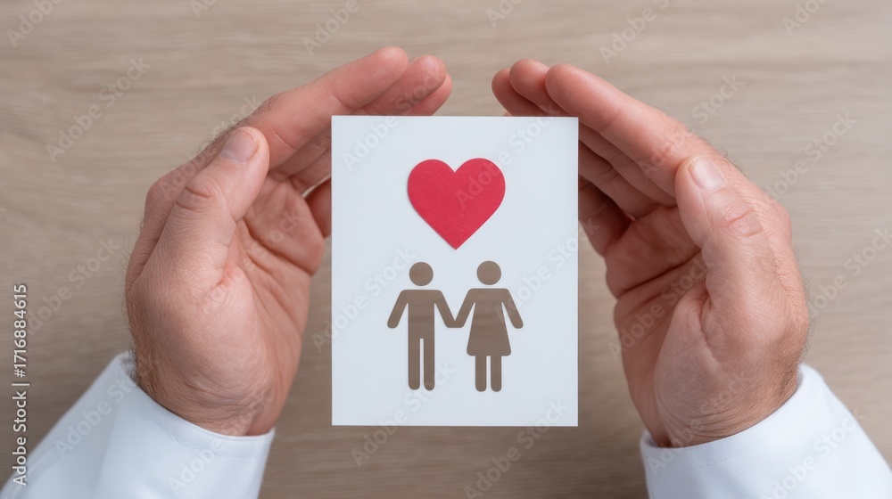 Obraz premium Hands Holding Love Concept Card with Heart Symbol Representing Relationships and Bonds Between Partners in a Romantic Context