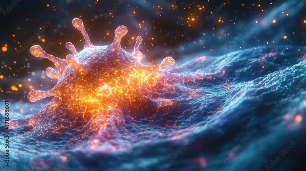 Obraz premium Microscopic Virus Cell on Textured Surface