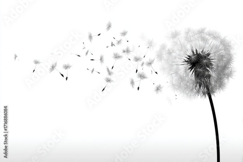 Wallpaper Mural Detailed grayscale illustration of a dandelion releasing seeds. Torontodigital.ca