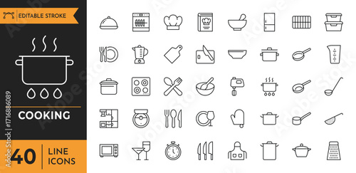 Cooking icon set. Editable stroke. Vector illustration