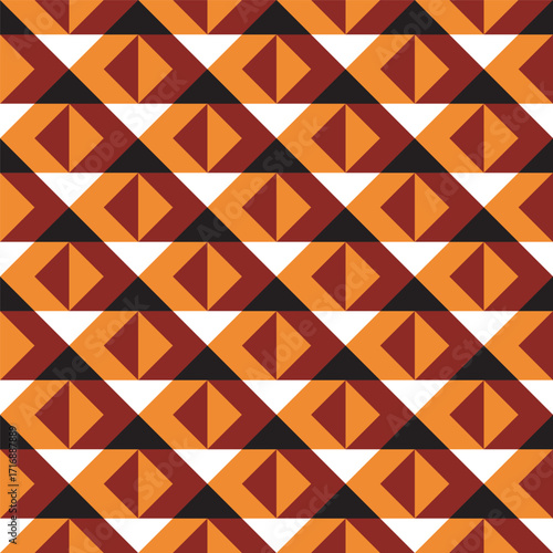 Geometric Seamless Diamond Shapes Pattern with Orange, Black, White Color Palettes