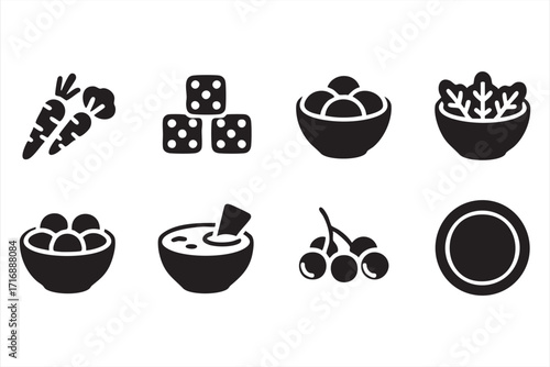 Vector pack of diet and lifestyle food icons for nutrition, cooking, and recipe projects