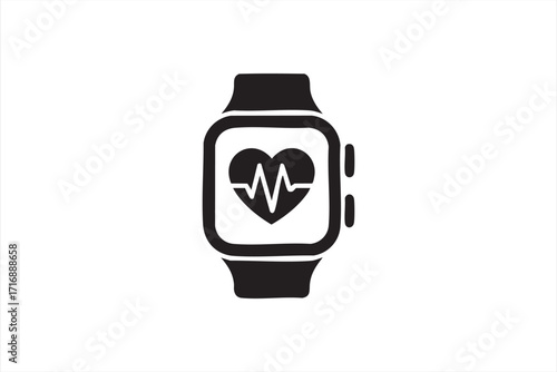 Black silhouette health technology illustration of wearable cardio tracking device