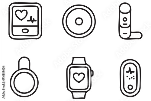 Modern wearable fitness and wellness technology icon set for sports and daily activity