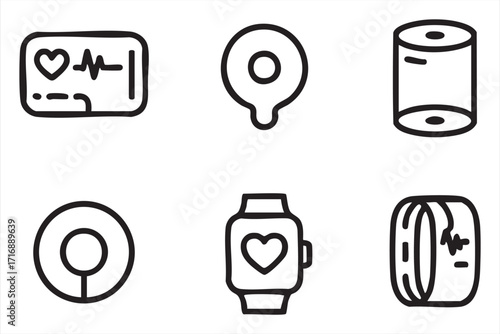 Smartwatch and fitness tracker icon set for healthcare, digital wellness, and exercise