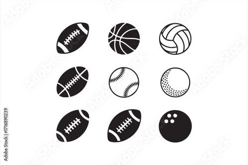 Sports vector collection featuring football, bowling ball, and recreational game icons