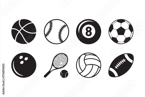 Sports vector pack featuring volleyball, bowling ball, and recreational game icons