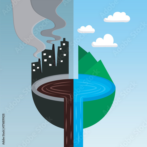 City and mountain polutions effect to earth illustration vector
