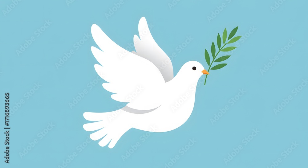Obraz premium Dove of Peace: Stylized White Bird with Olive Branch on Light Blue Background