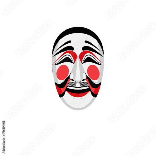 Colorful and expressive traditional korean mask, known as hahoe mask, with striking features and bold colors, isolated on transparent, representing folk