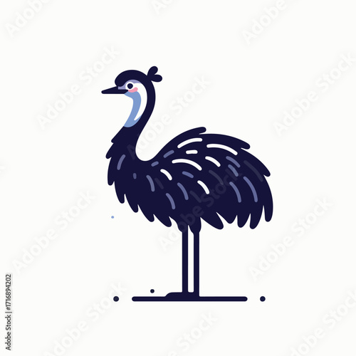 Emu bird with a simple and minimalist flat design using a white background