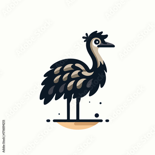 Emu bird with a simple and minimalist flat design using a white background