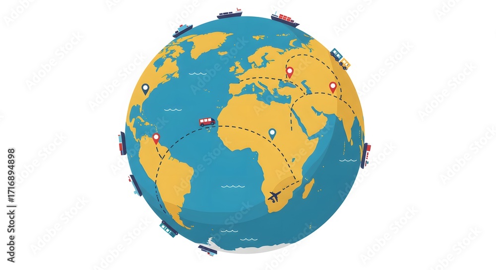 Naklejka premium Global Transportation Network: A Visual Representation of Worldwide Trade Routes
