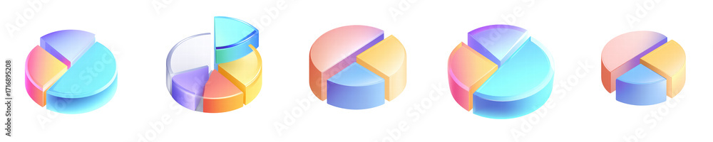 Obraz premium 3D Isometric Glassmorphism Icon PNG Set – Pie chart