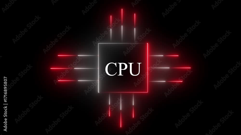 Glowing neon CPU circuit board background. Computer motherboard with a ...