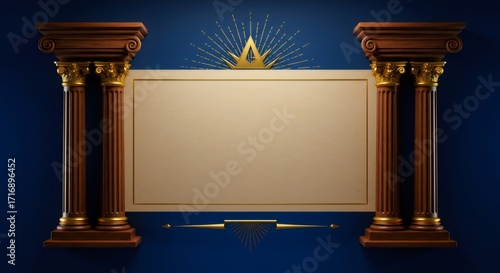 Archway with masonic pillars and an inner rectangle texture for a certificate, award, invitation or presentation template.