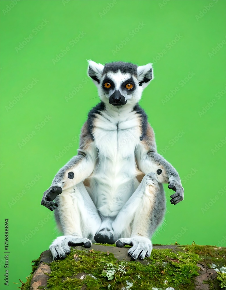 Naklejka premium Lemur seated, green background
