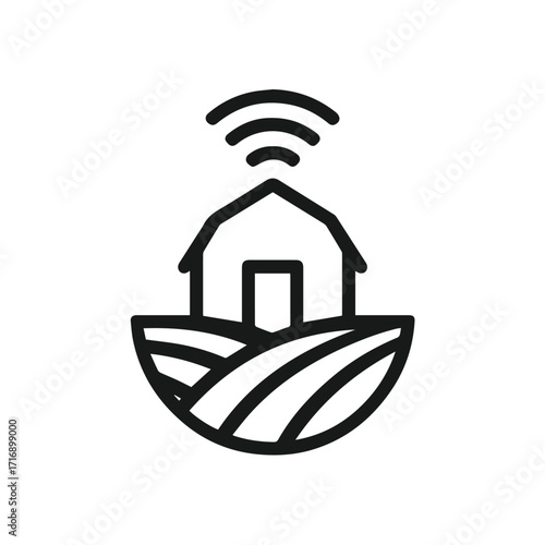 Smart Farm Logo with Wireless Signal and Stylized Crop Fields in Minimal Vector Style, smart farm Logo, wireless farming Icon, agriculture tech Vector