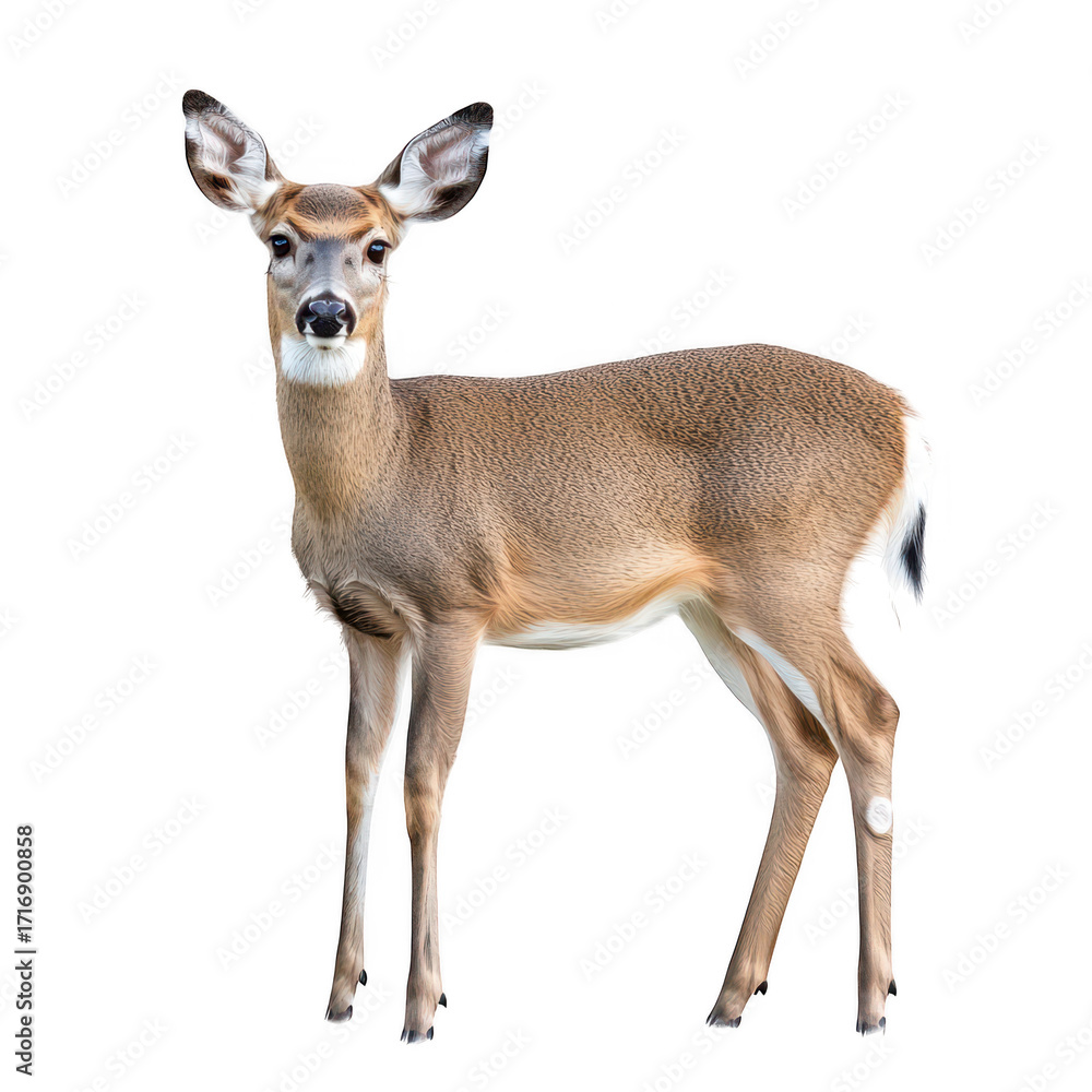 Fototapeta premium A graceful deer stands alert in a natural setting. its elegant posture and attentive expression. with soft lighting enhancing its features and surroundings