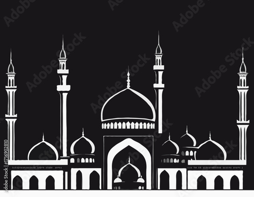 Mosque silhouette black color for islamic design Vector