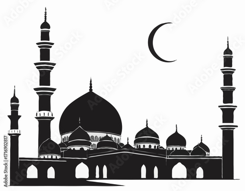 Mosque silhouette black color for islamic design Vector