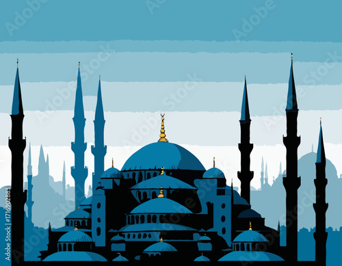 blue mosque silhouette