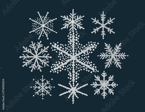 Winter round snow shape made of hand drawn dots beads dot snowflakes Simple circles set
