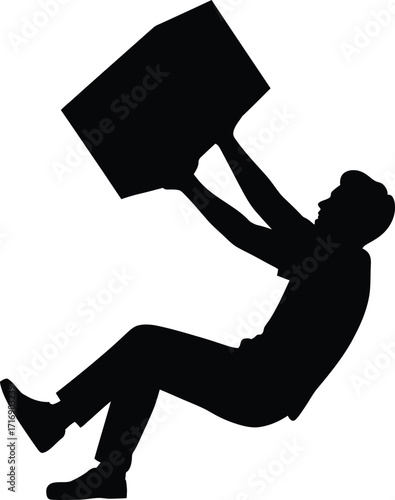 Man Falling with Heavy Box Silhouette Vector – Accident and Safety Illustration