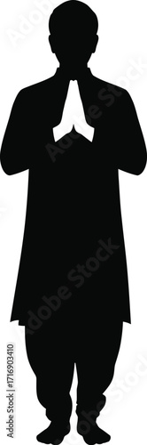 Indian Man Namaste Silhouette Vector – Traditional Greeting Illustration