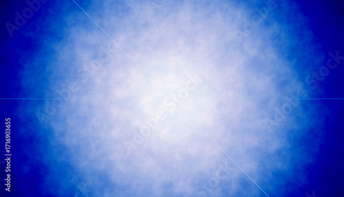 濃い青の背景に、白く丸い光を白いもやもやとした雲が取り囲む。