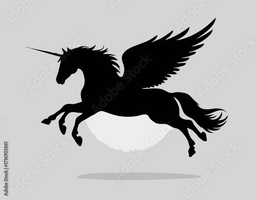 Winged horse vector silhouette flying pegasus icon unicorn silhouette