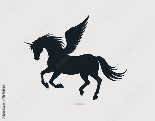 Winged horse vector silhouette flying pegasus icon unicorn silhouette