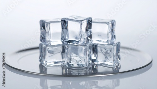 Clear Ice Cubes on Silver Tray