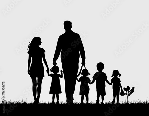 Family Silhouette Illustration on a White Background, Minimalist Design, Isolated Graphic Representation.