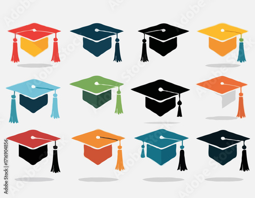 set of Grad cap silhouette icon. Clipart image isolated on white background