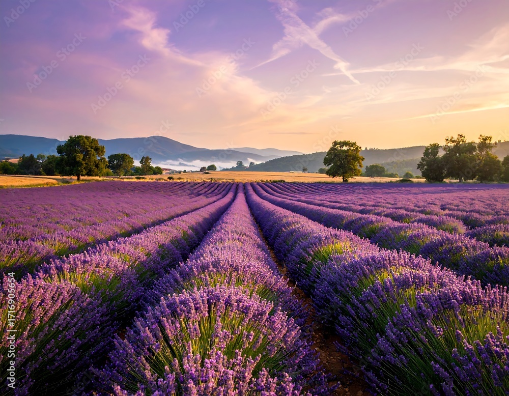 Obraz premium Lavender field at sunrise (2)