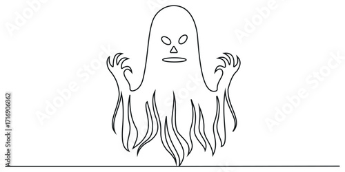 Minimalist halloween ghost outline created in continuous one line drawing. Editable Stroke